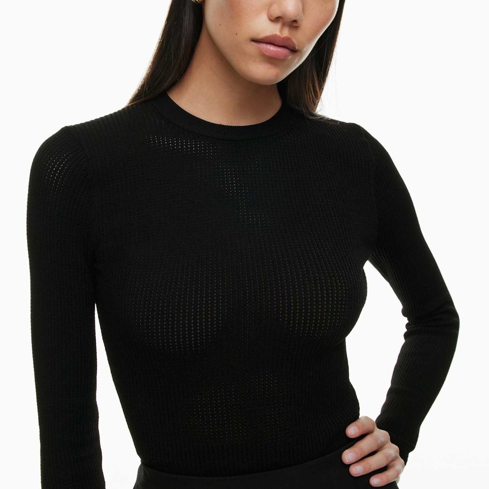 NWOT Babaton Sculpt Knit Waldorf Crewneck Longsleeve in Black, Size S
